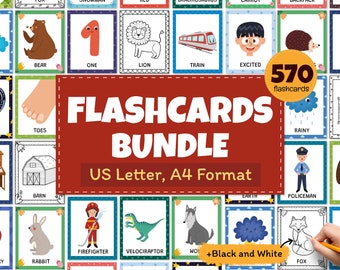 Flashcards Bundle Printable for Kids, Farm Animals Weather, Alphabet, Numbers, Shapes, Forest, Fruits - Preschool Flashcards for Toddlers