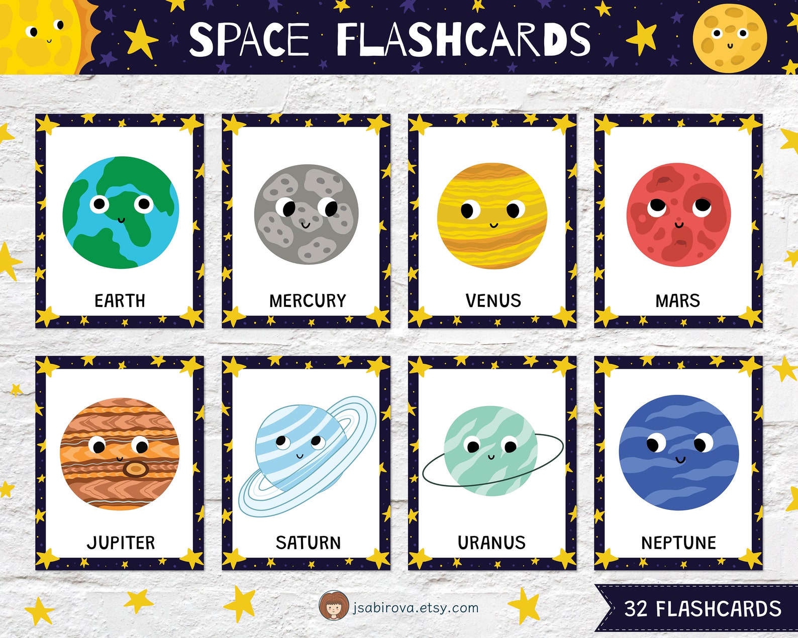 32 Space Flashcards Pdf, Solar System Flash Cards Printable, Planets ...