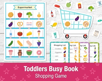 Shopping Busy Book Printable Game for Toddlers, Grocery Activity Worksheet, Busy Bag for Kids, Preschool File Folder Game, Shopping List