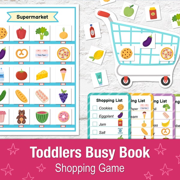 Shopping Busy Book Printable Game for Toddlers, Grocery Activity Worksheet, Busy Bag for Kids, Preschool File Folder Game, Shopping List