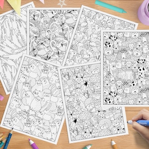 Coloring Book for Adults and Kids, Printable Coloring Pages for Kids Pdf, Comic Coloring Book with Animals, Cat Dog Coloring Sheets