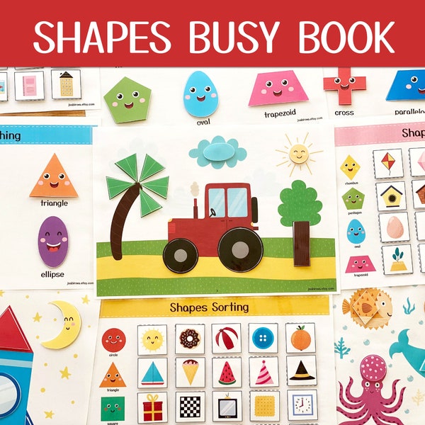 Formen Busy Buch für Kleinkinder, druckbares Baby Quiet Book, Formen lernen Binder für 2-5 Jahre alte Kleinkind Aktivitätsbuch Vorschularbeitsblätter