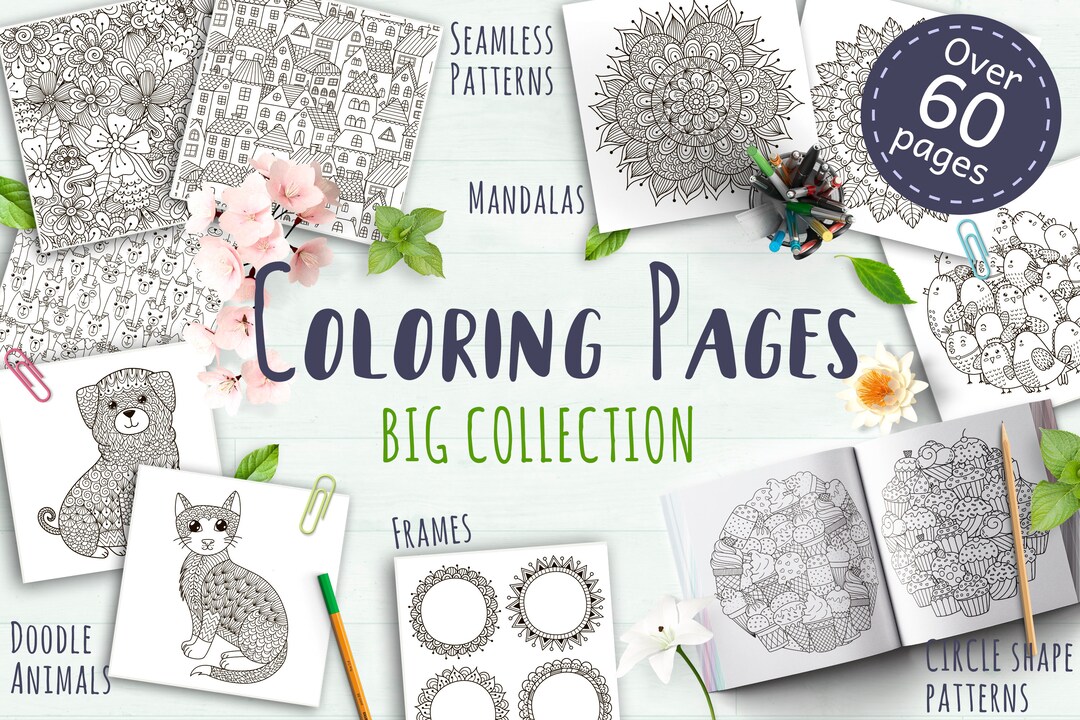 64 Coloring Pages Pack / Printable Coloring Pages for Adults and Kids ...