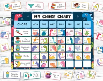 Chore Chart for Kids Printable PDF, Weekly Chore Chart with Reward Stickers, Dino Chore Chart for Toddlers, Responsibilities Chart, Planner