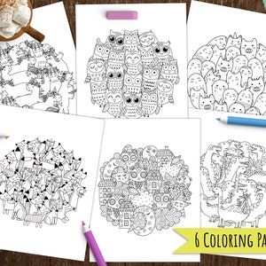 Printable Coloring Pages with Doodle Animals PDF, Adult and Kids Colouring Book, Fun Activities, Stress Relief, Digital Download