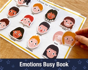 Emotions Busy Book Worksheet, Emotions Matching Page for Toddlers, I Know My Emotions Learning Binder Page Quiet Book Home Printable Game