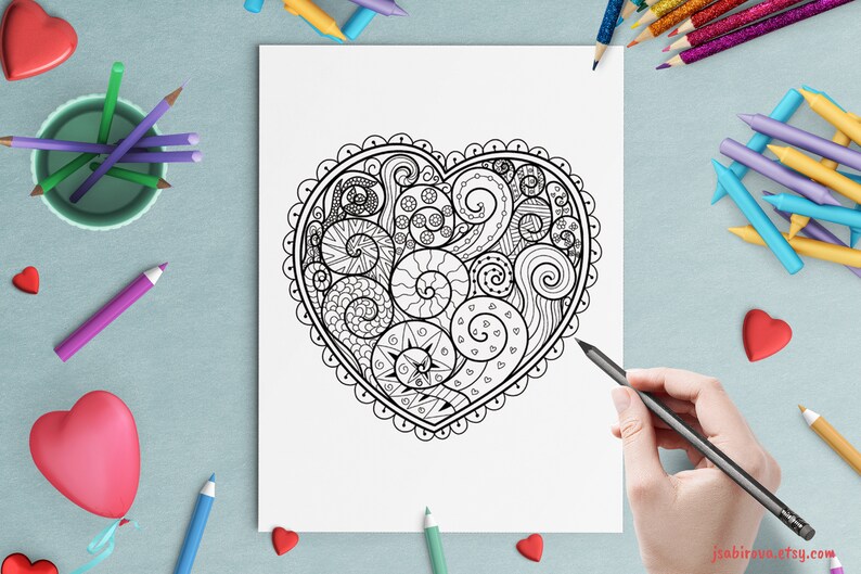 Heart Coloring Pages Printable Adult Coloring Pages - Etsy