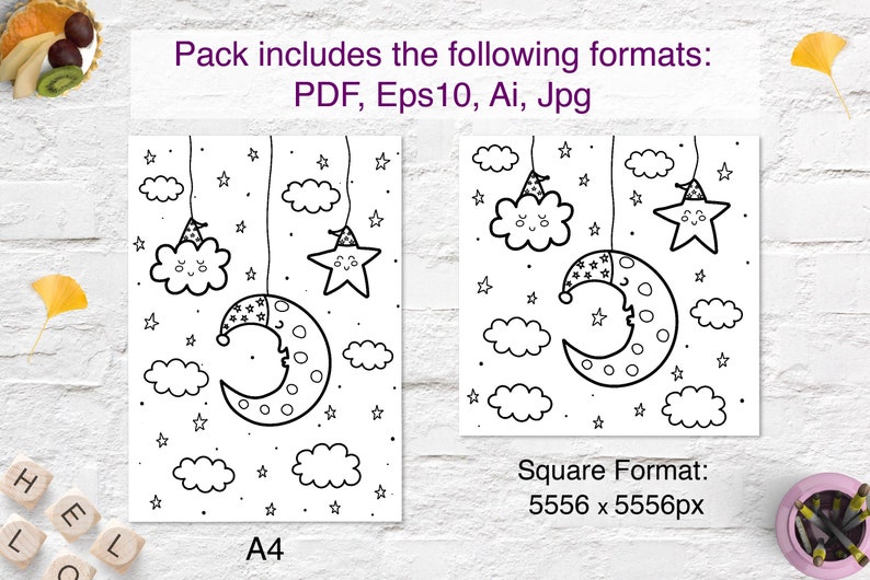 33 Printable Coloring Pages for Kids A4 Good Night Fantasy - Etsy