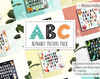 ABC Alphabet Posters Alfabeto con lindos animales Arte de pared Decoración de guardería