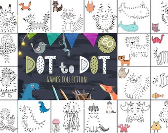 60 Dot to Dot tekenspellenbundel voor kinderen Afdrukbare puzzels Verbind de stippen Activiteitenbladen voor kinderen / Instant Digitale Download