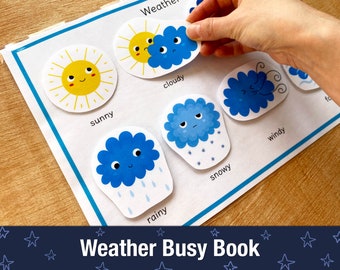 Weather Busy Book Page, I Know My Weather Matching Worksheet for Toddlers, Weather Learning Binder Page Quiet Book Home Printable Game