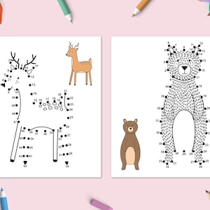 Dot to Dot Book with Forest Animals, Printable Puzzle Connect the Dots, Join Numbers Worksheets, Learning Games Children Workbook image 4