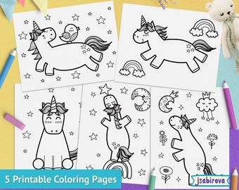 Unicorn Coloring Pages for Kids, Unicorn Party Coloring Pages Pdf, Printable Unicorn Coloring Book, Birthday Party Activity Digital Download