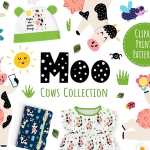 Cows Clipart and Digital Paper - Moo Collection, Cute Cows Print Png Farm Animals Seamless Pattern Scrapbook Commercial Use Instant Download
