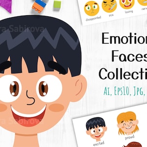 Emotions Clipart, Kids Faces Emotions Clip art, Feelings Faces Kids Png, Educational Clipart, Kids Emotions Kindergarten, Kids Expressions