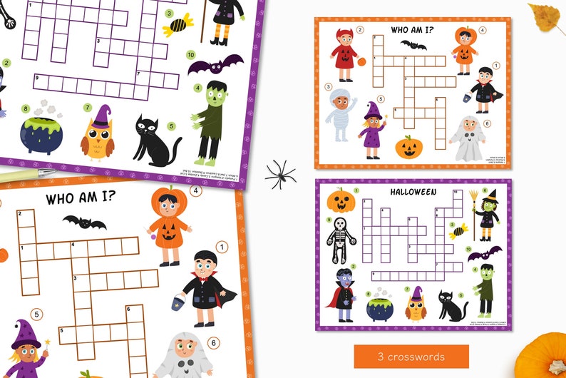 Halloween Crossword Puzzles Pdf for Kids, Halloween Crossword Printable, Halloween Activity Pages, Halloween Worksheets, Halloween Word Game image 2