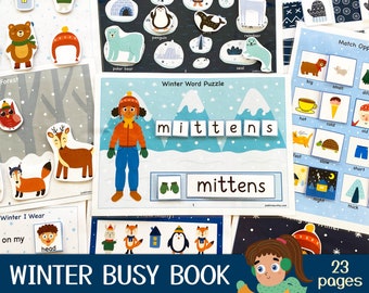 Winter Busy Book, Toddler Busy Book Printable, Quiet Book Pdf, Winter Learning Binder, Preschool Activity Book Busy Binder File Folder Games