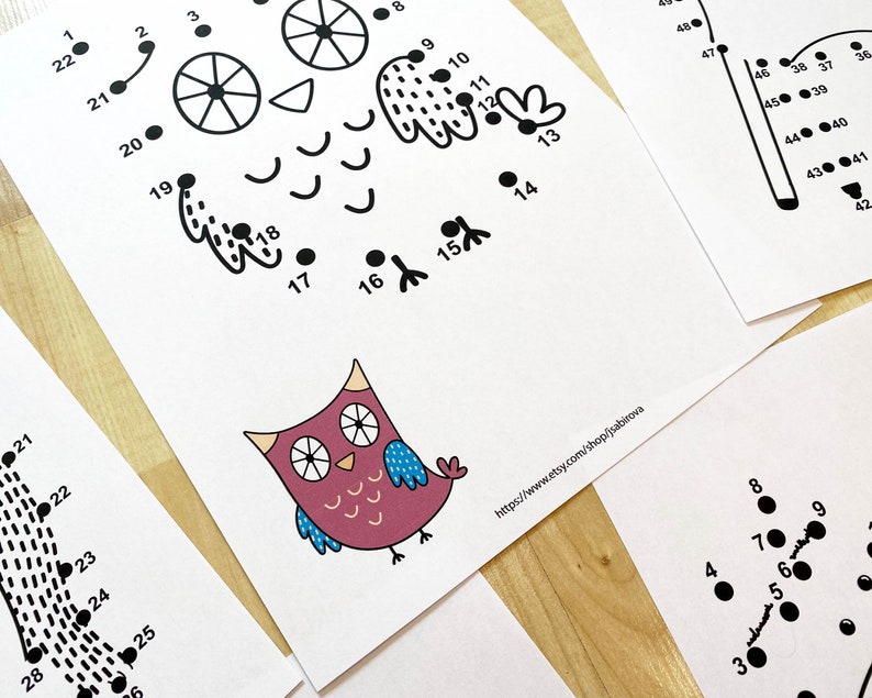 Dot to Dot Book with Forest Animals, Printable Puzzle Connect the Dots, Join Numbers Worksheets, Learning Games Children Workbook image 8