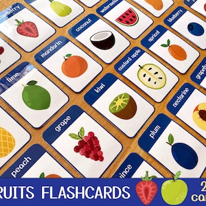 Fruits Flashcards Pdf, Fruits Flash Cards Printable, Montessori Cards, Fruits Flashcards for Toddlers  Preschool Learning Cards Kindergarten