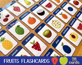 Fruits Flashcards Pdf, Fruits Flash Cards Printable, Montessori Cards, Fruits Flashcards for Toddlers  Preschool Learning Cards Kindergarten