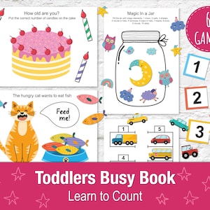 Learn to Count Busy Book for Toddlers A4 - 6 Printable Games, Activities for Kids 1,5 2 3 years Fun Counting, Math Preschool Busy Bag