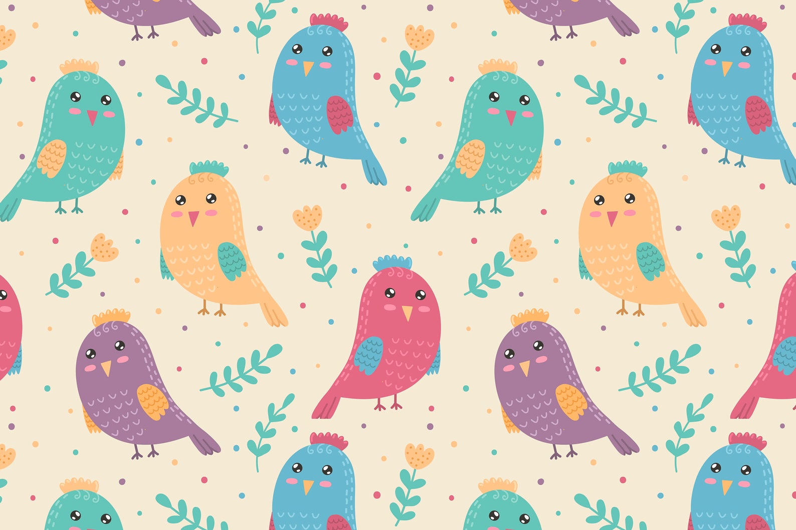 Birds Clipart and Digital Paper - Eps Png Ai - Cute Animals Patterns ...