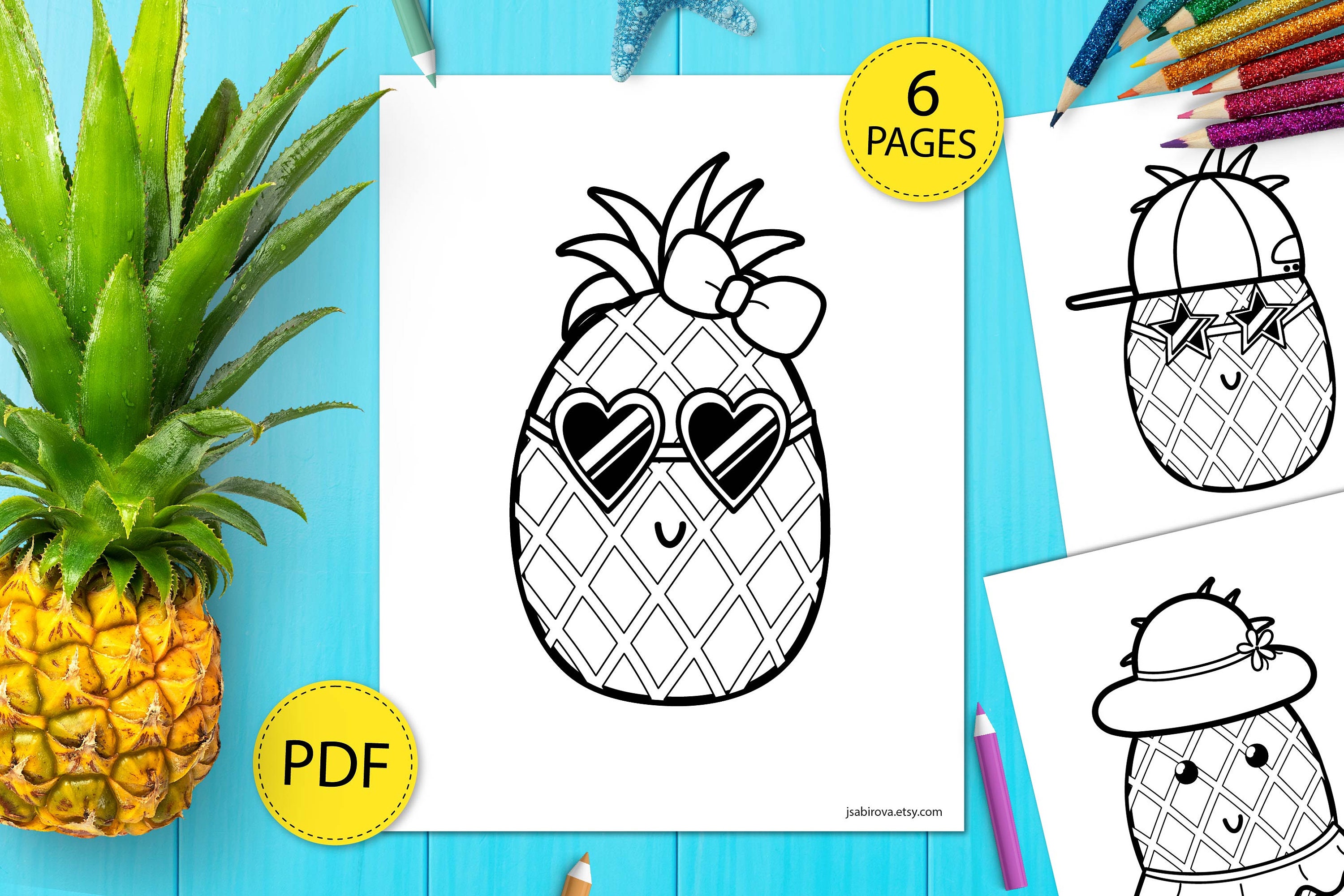 Pineapple Coloring Book Pages, Summer Pineapple Coloring