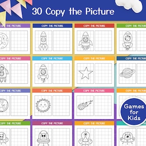 Learn to Draw Activity Book for Kids, Printable Puzzle Book for Toddlers, Space Workbook, Drawing Worksheets, Back to School, Drawing Book