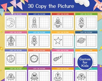 Learn to Draw Activity Book for Kids, Printable Puzzle Book for Toddlers, Space Workbook, Drawing Worksheets, Back to School, Drawing Book