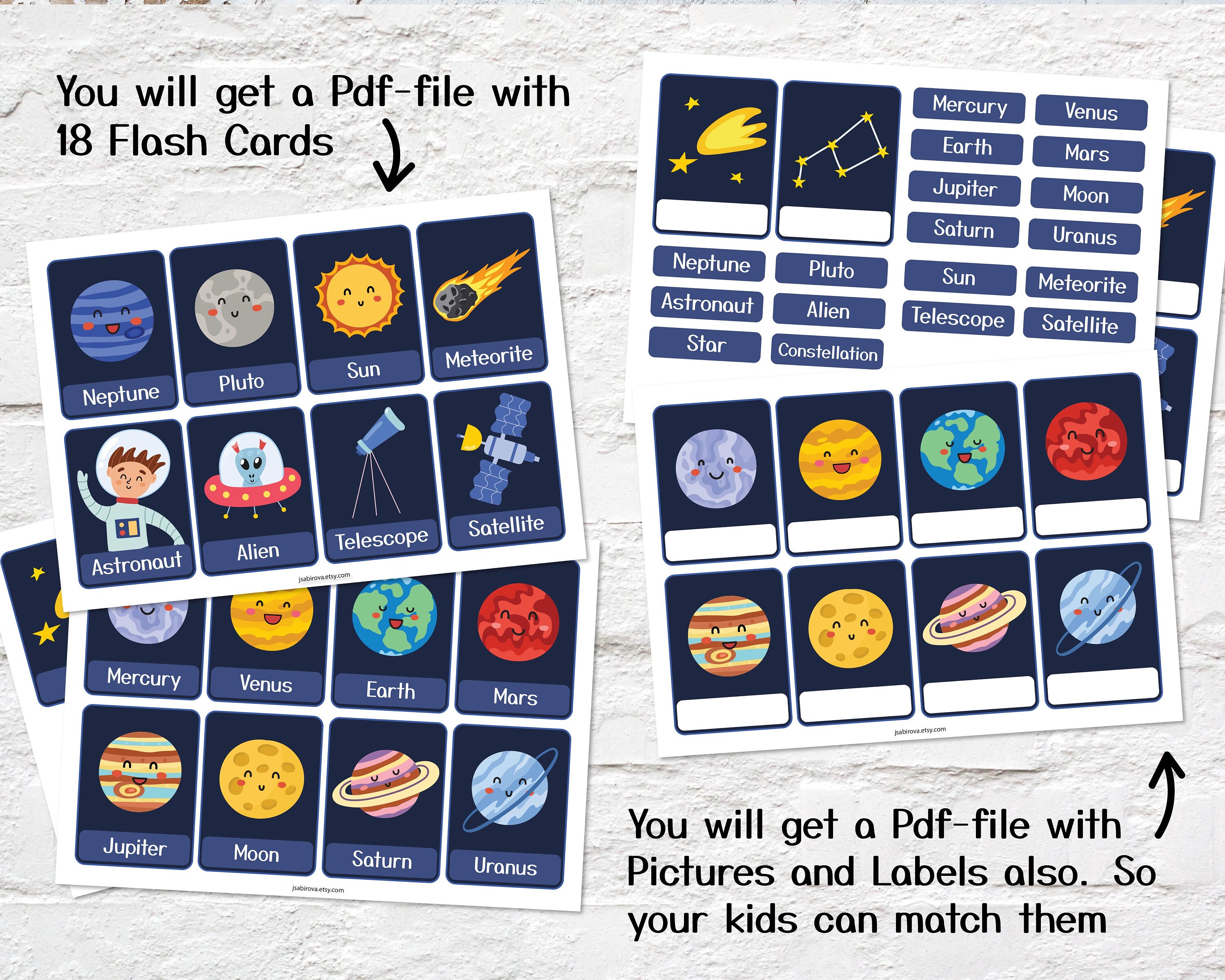Solar System Flash Cards Pdf, Space Flashcards Printable, Planets Three ...