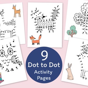 Dot to Dot Book with Forest Animals, Printable Puzzle Connect the Dots, Join Numbers Worksheets, Learning Games Children Workbook image 1