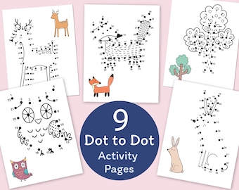 Dot to Dot Book with Forest Animals, Printable Puzzle Connect the Dots, Join Numbers Worksheets, Learning Games Children Workbook