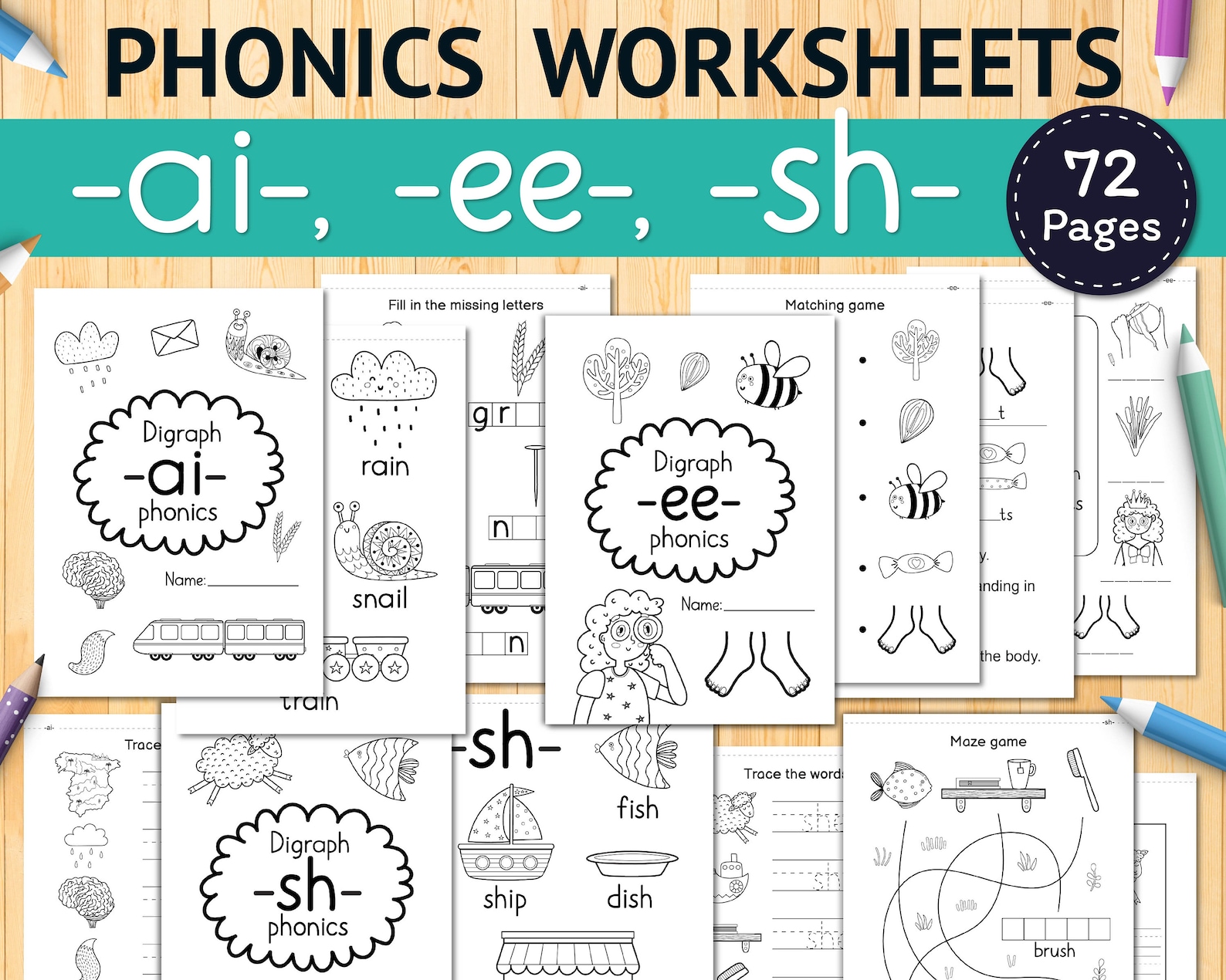 Phonics Printable Workbook 1st Grade Worksheets for Kids 2nd | Etsy