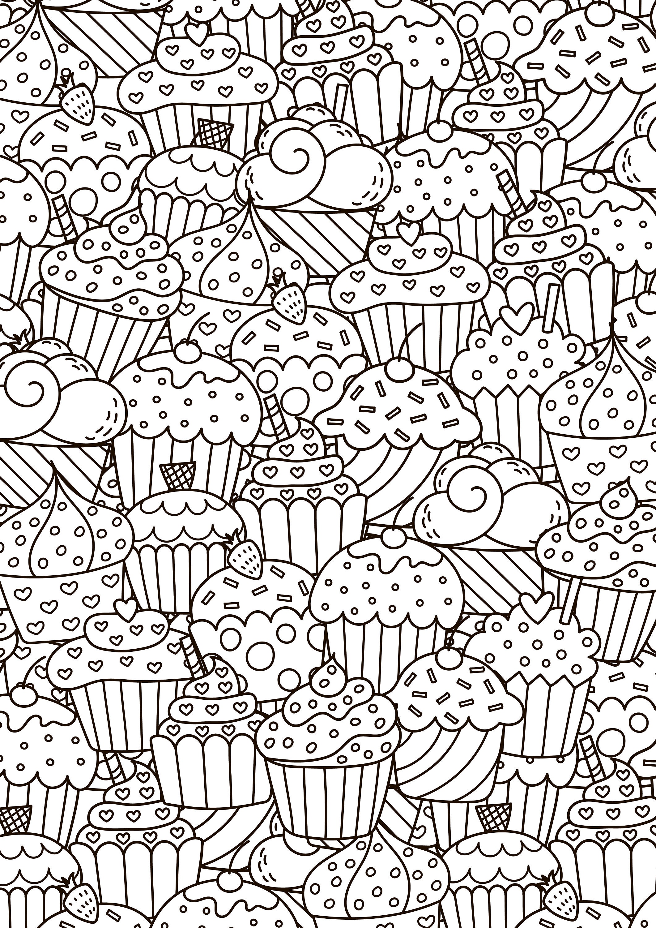 Coloring Page with Cupcakes   Printable Coloring Page for Adults and Kids    Jpg   Digital PDF for Download