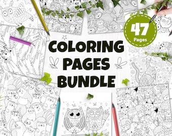 Doodle Coloring Book Bundle, Coloring Pages Printable, Coloring Pages for Adults and Kids PDF, Cute Animals Mandalas Coloring, Antistress