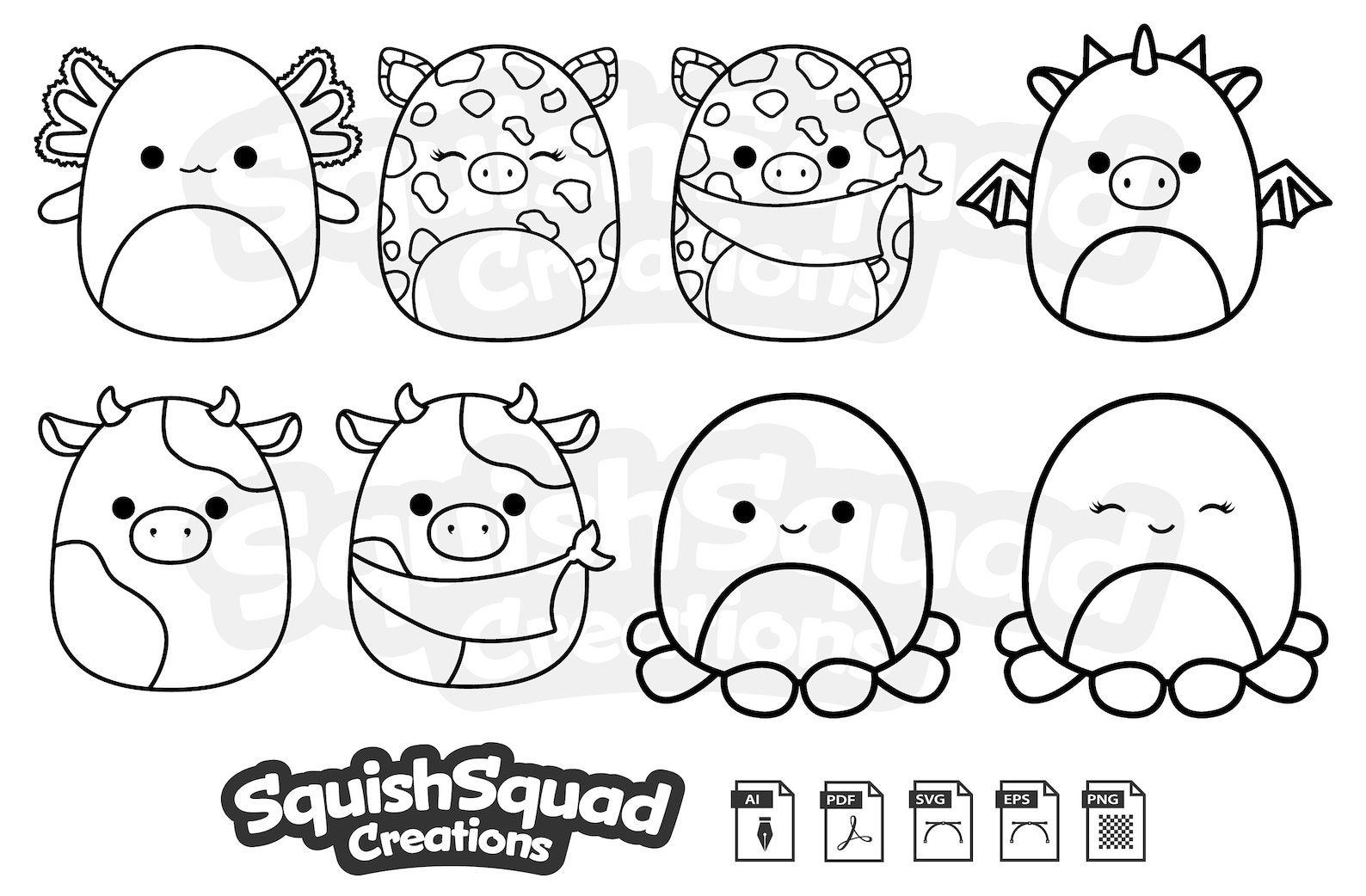 Cute Squishmallows Silhouettes Bundle SVG Files EPS Ai Png Etsy UK Cute Squishmallows Silhouettes Bundle SVG Files EPS Ai Png Etsy UK