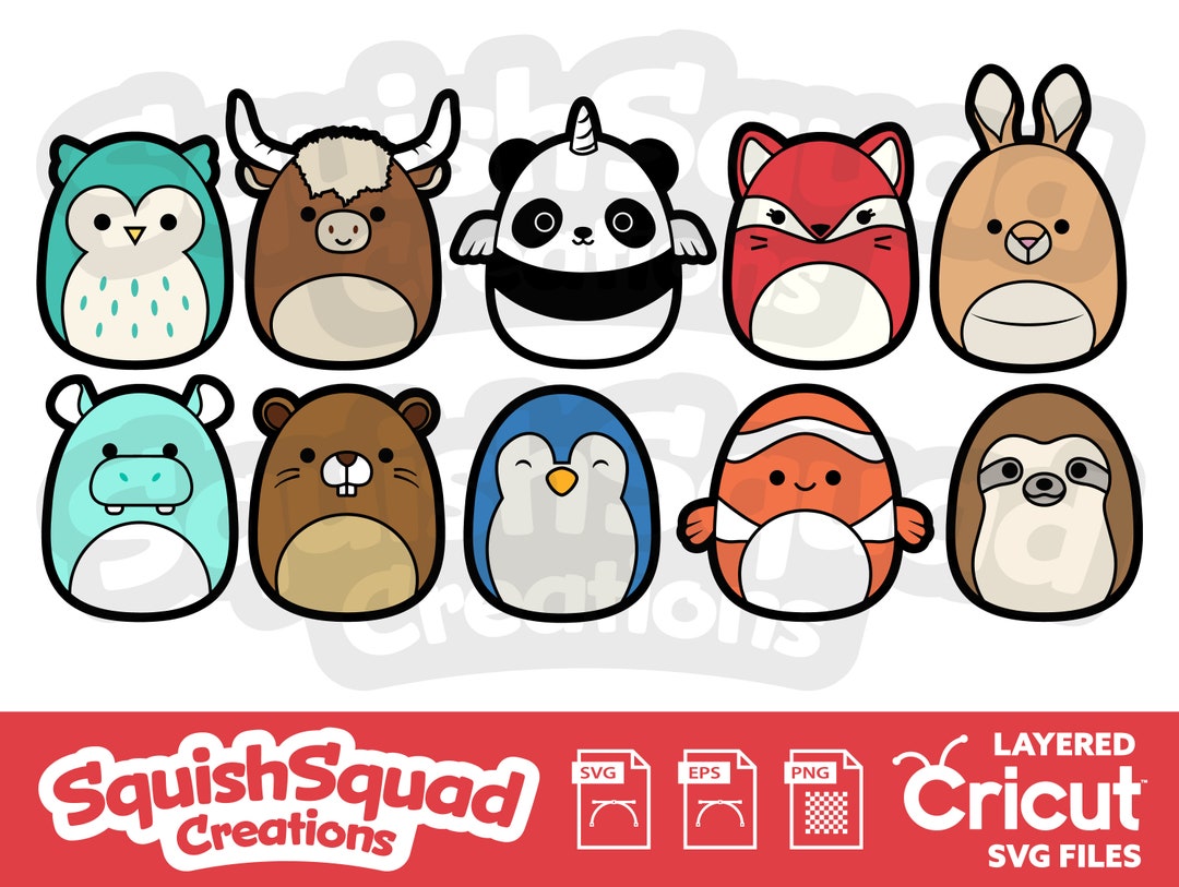Squishmallow Squad Bundle Collection Layered SVG Files, EPS, PNG ...