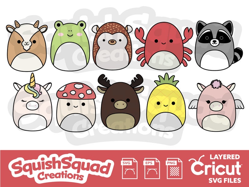 Squishmallow Squad Bundle Collection Layered SVG Files EPS - Etsy Finland