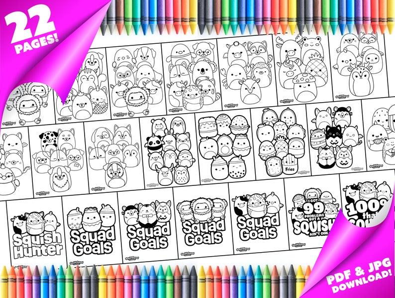 Squishmallow Coloring Pages MEGA BUNDLE 22 PAGES Printable | Etsy Denmark