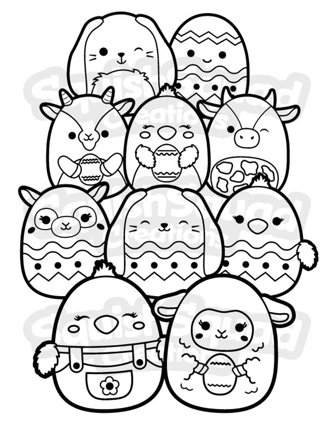 Squishmallow Cute Easter Coloring Page Printable Coloring Page 