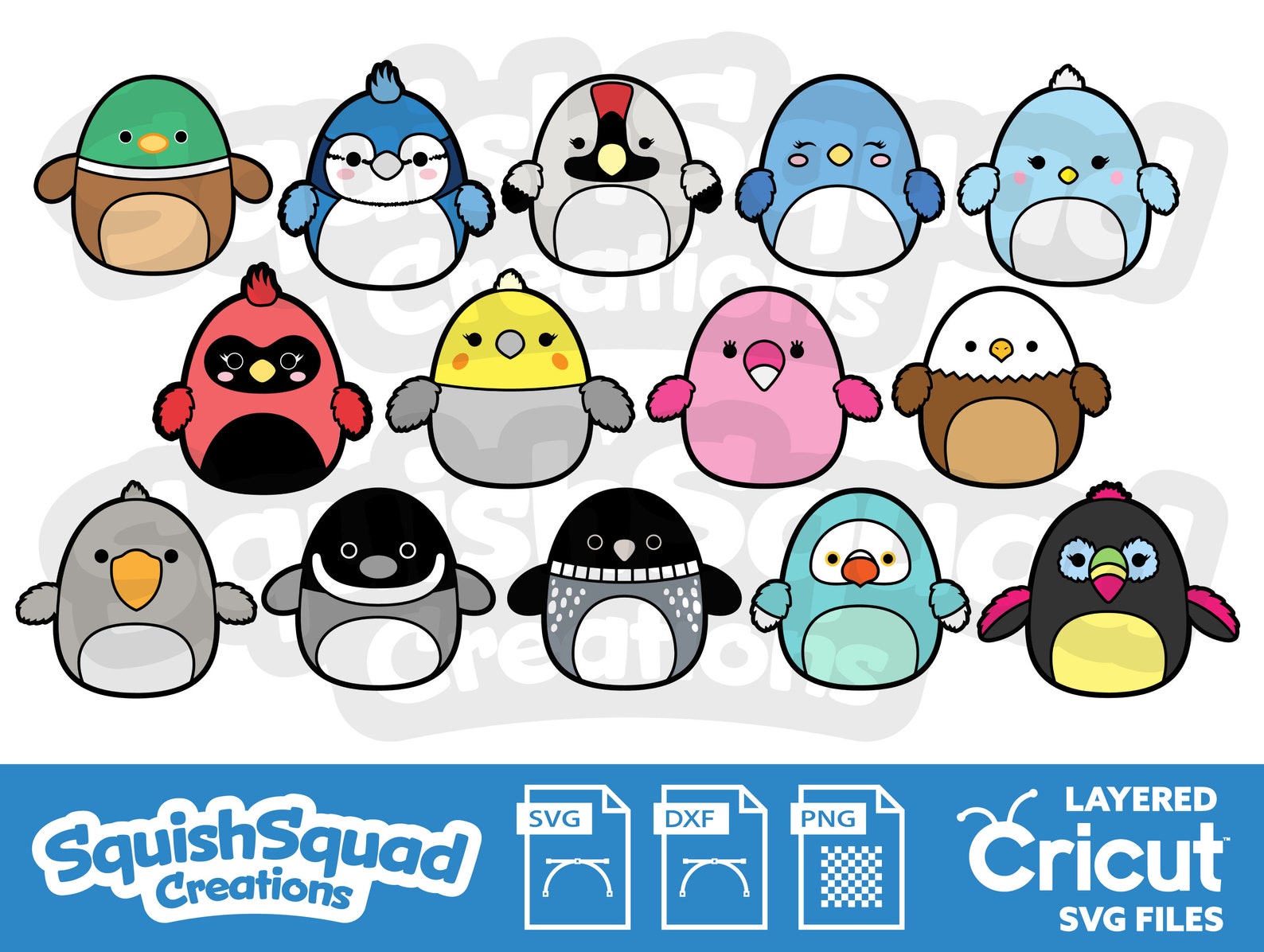 Squishmallow Bird Squad Bundle Collection. Layered SVG Files - Etsy
