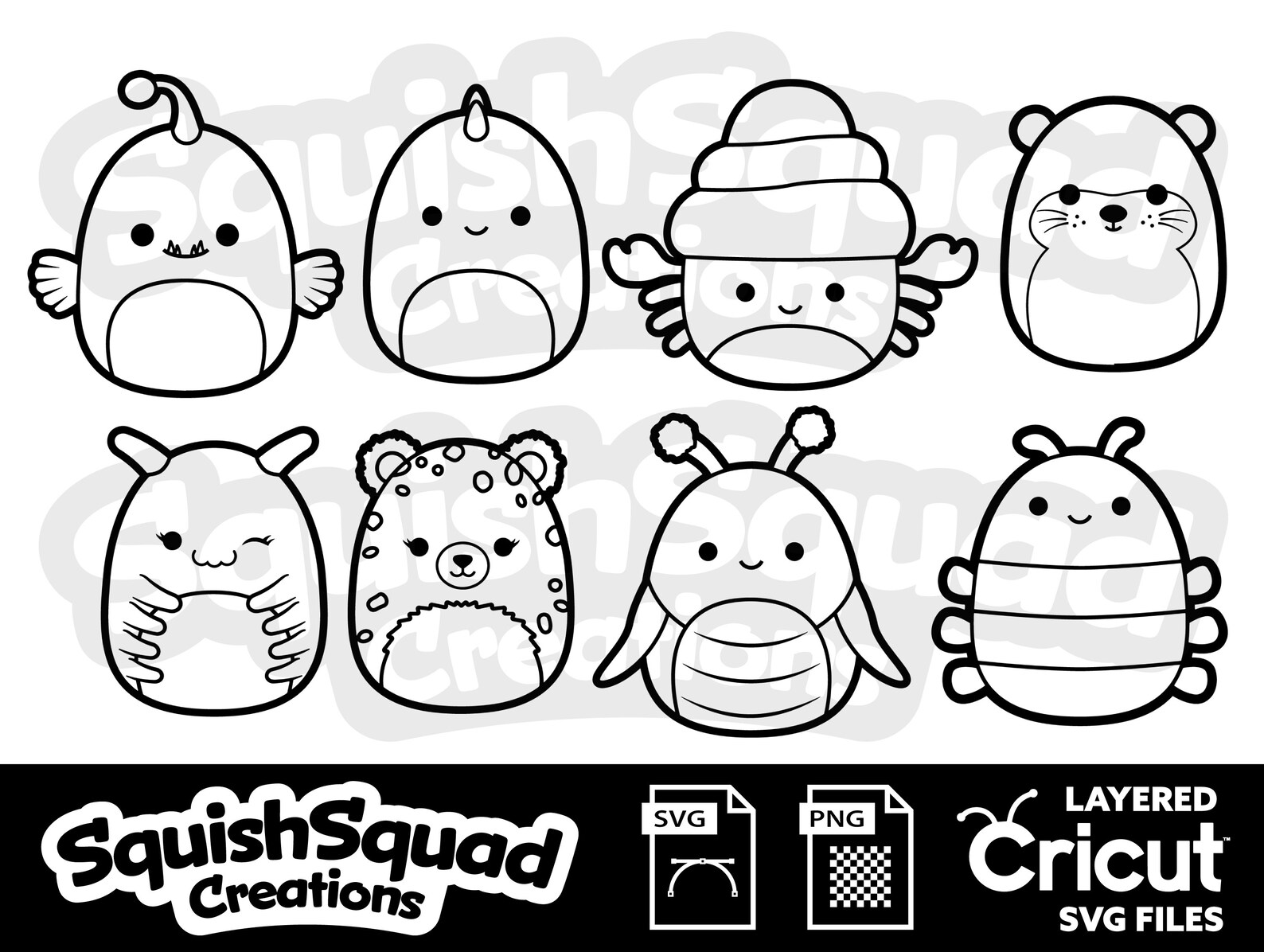 Cute Squishmallows Silhouettes Bundle Layered SVG PNG Files Etsy