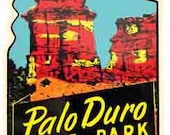 Vintage 1950 39 s style Palo Duro TX Texas State Park retro travel decal sticker state map