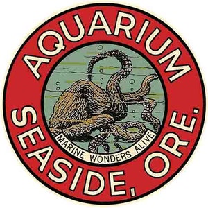 Vintage  1950&#39;s style  Aquarium Seaside Oregon OR     retro  travel decal  sticker state map