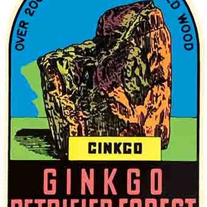 Naklejka podróżna w stylu retro z lat 50. Ginkgo Petrified Forest Vantage WA Washington Seattle mapa stanu