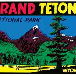 Vintage 1970 Stil Grand Tetons Nationalpark WY Wyoming retro Reise Aufkleber Aufkleber Zustand Karte