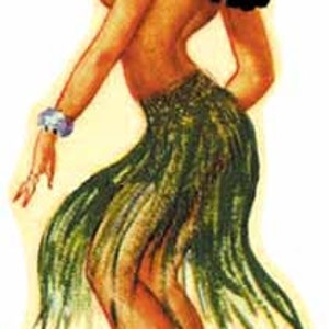 Vintage 1950 estilo Hawaii Honolulu Waikiki Waikiki Hula chica retro viaje calcomanía pegatina mapa del estado