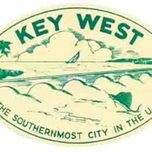 Vintage  1950's style  Florida Keys Key West  Southernmost City   retro  travel decal  sticker state map