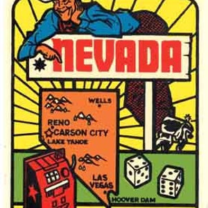 vintage années 1950 style NV Las Vegas Nevada nation de terrain de jeu rétro Voyage décalque autocollant carte de l'état autocollant