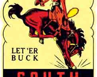 Vintage jaren 1950 stijl South Dakota SD Laat er Buck retro reis sticker sticker staat kaart
